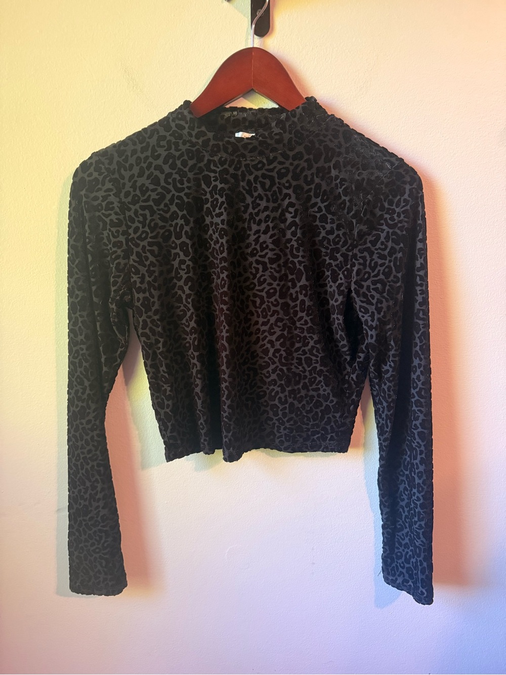 Black Velvet Leopard Mock-Neck Long Sleeve Top Size L
